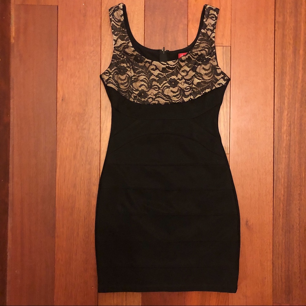 Black Mini Bandage Dress with Lace Detail